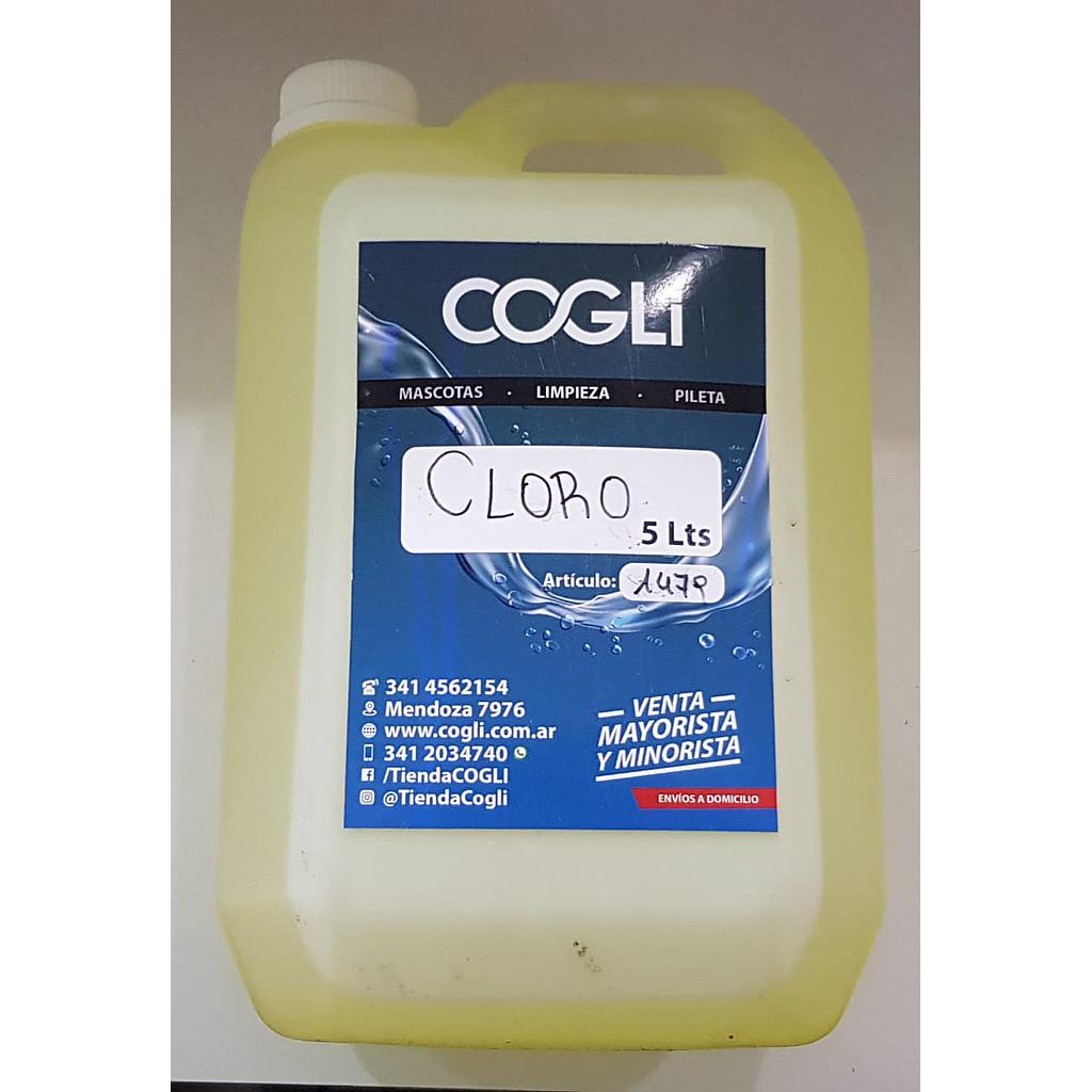 Cloro (100 % Hipoclorito De Sodio) 5 Lts SI LLEVA EL BIDON DESCONTAR $1000 SOLO PRODUCTO CLORO