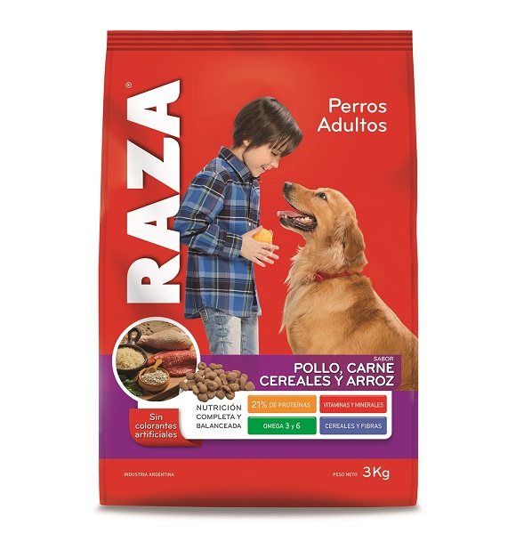 PERROS ADULTOS POLLO CARNE CEREALES ARROZ  6 UNID X 3KG - RAZA