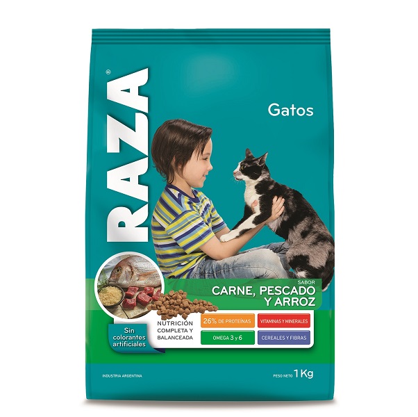 GATOS ADULTOS CARNE PESCADO ARROZ 16 UNIDADES X 1KG - RAZA