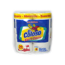 [EL COLOSO HIG.ECON.BCO.12X4 30MTS] Papel Higienico Blanco Clasico El Coloso