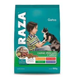 [7263] GATOS ADULTOS CARNE PESCADO Y ARROZ 18 UNID. X 0,5 KG - RAZA