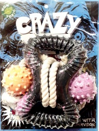 [165018] MORDILLO 8 DE GOMA CON SOGA Y 2 PELOTAS - CRAZY PET